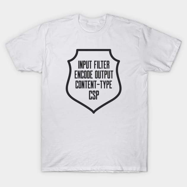 Secure Coding XSS Prevention input filter encode output content type csp T-Shirt by FSEstyle